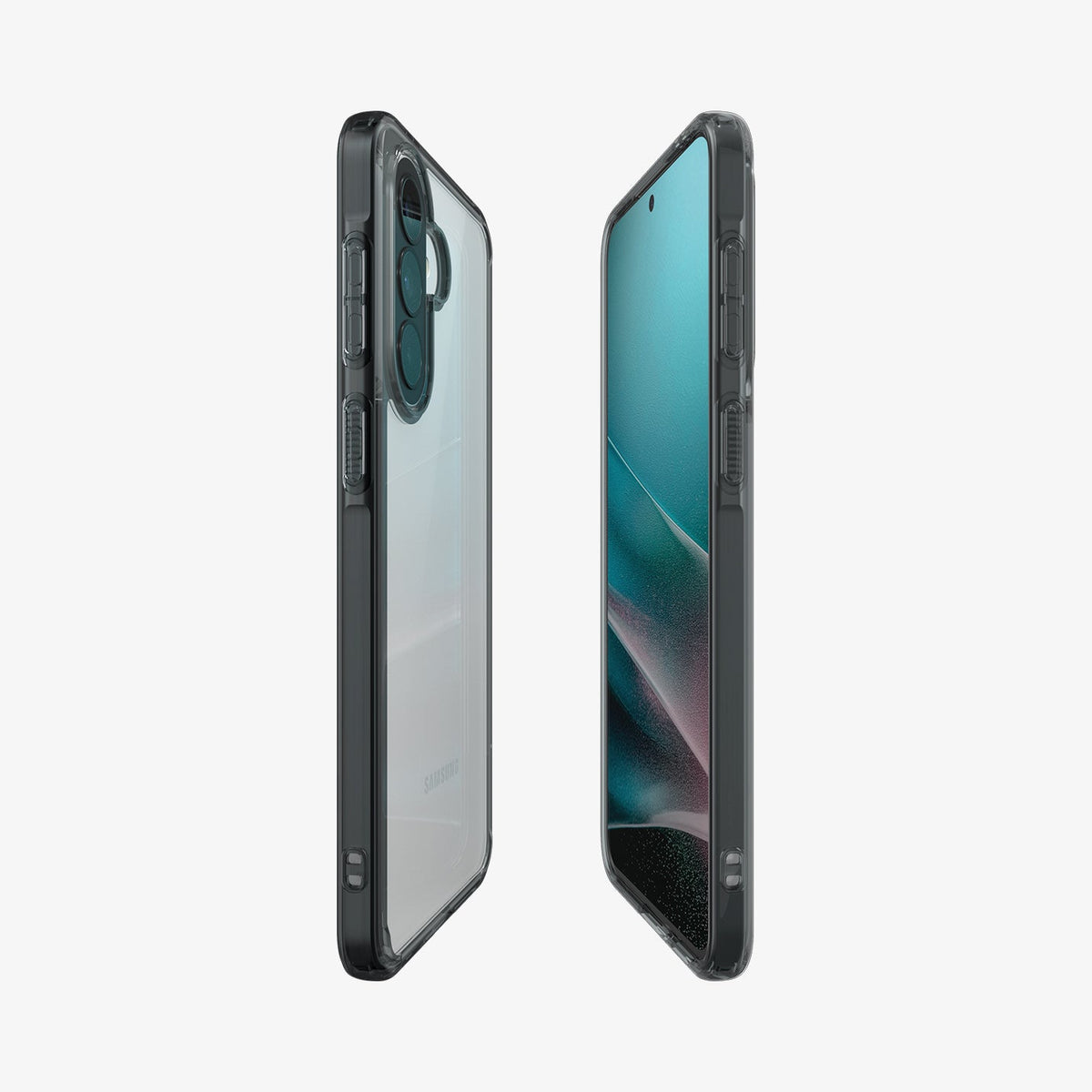 ACS11124 - Spigen Ultra Hybrid Galaxy A57 5G case in Space Crystal - dual angled view showing dark tinted bumper and transparent back