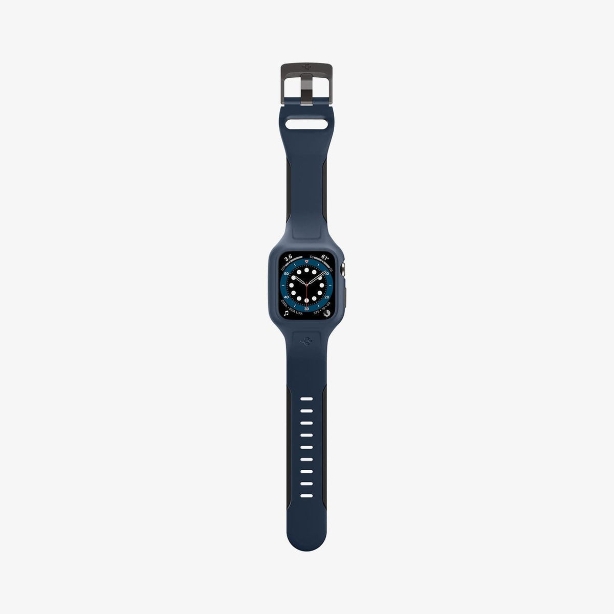 ACS02225 - Apple Watch Series (44mm) Case Liquid Air Pro in navy blue showing the front with watch band laid out flat