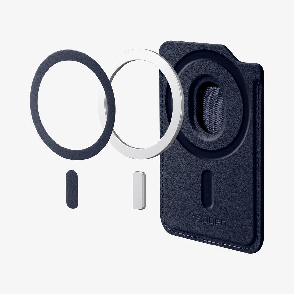 AFA10804 - MagSafe SleekBand Card Holder | 3 Cards (MagFit) in Modern Navy showing magnet hovering on the holder