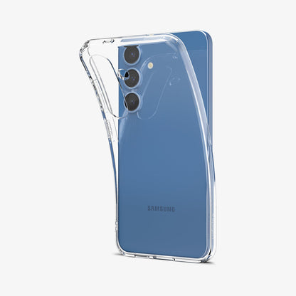 ACS08995 - Galaxy S25 Case Liquid Crystal in Crystal Clear showing the back, partial side with case partially peeled off from the