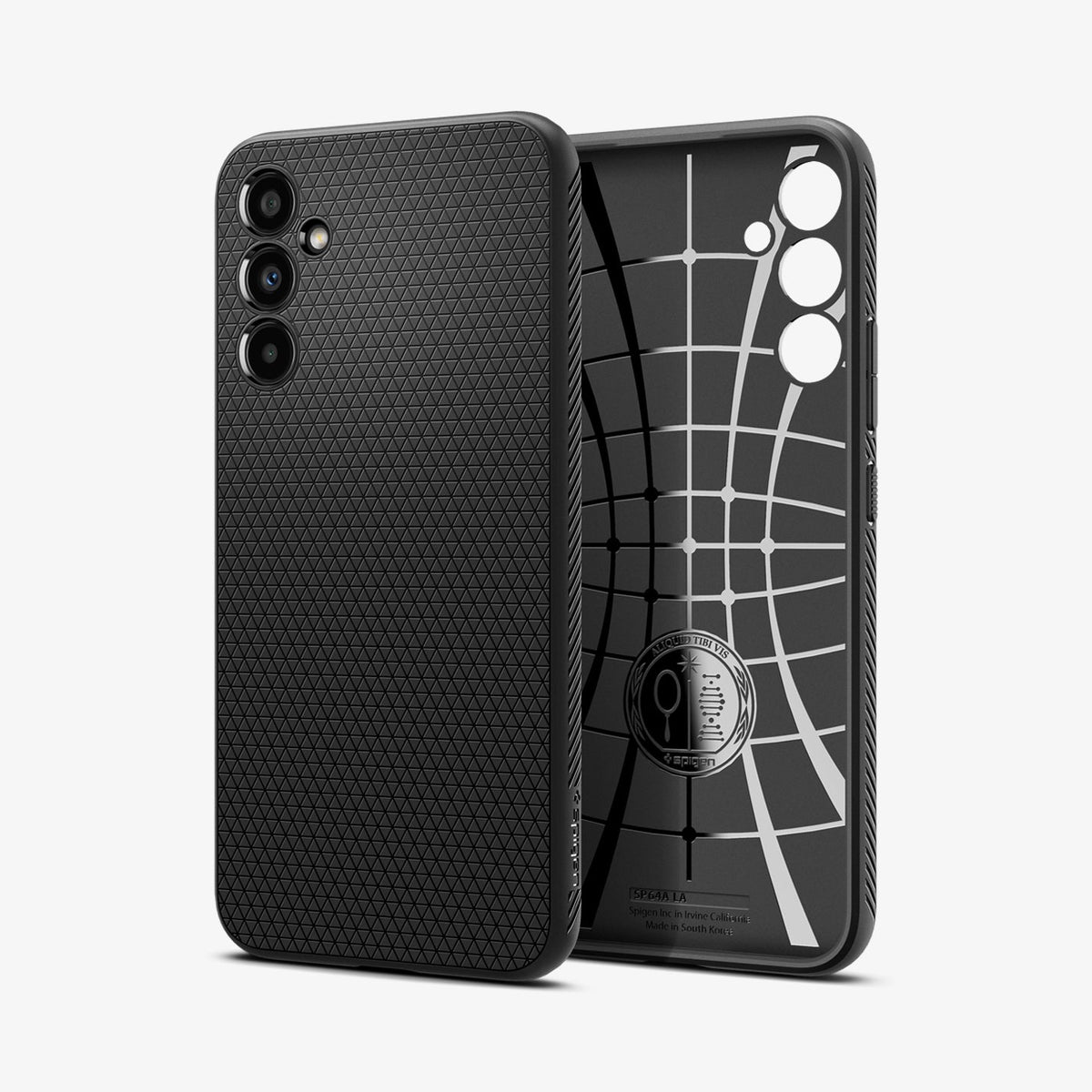 ACS05905 - Galaxy A34 5G Case Liquid Air in Matte Black showing the back next to it is an inner case with spider web pattern showing front