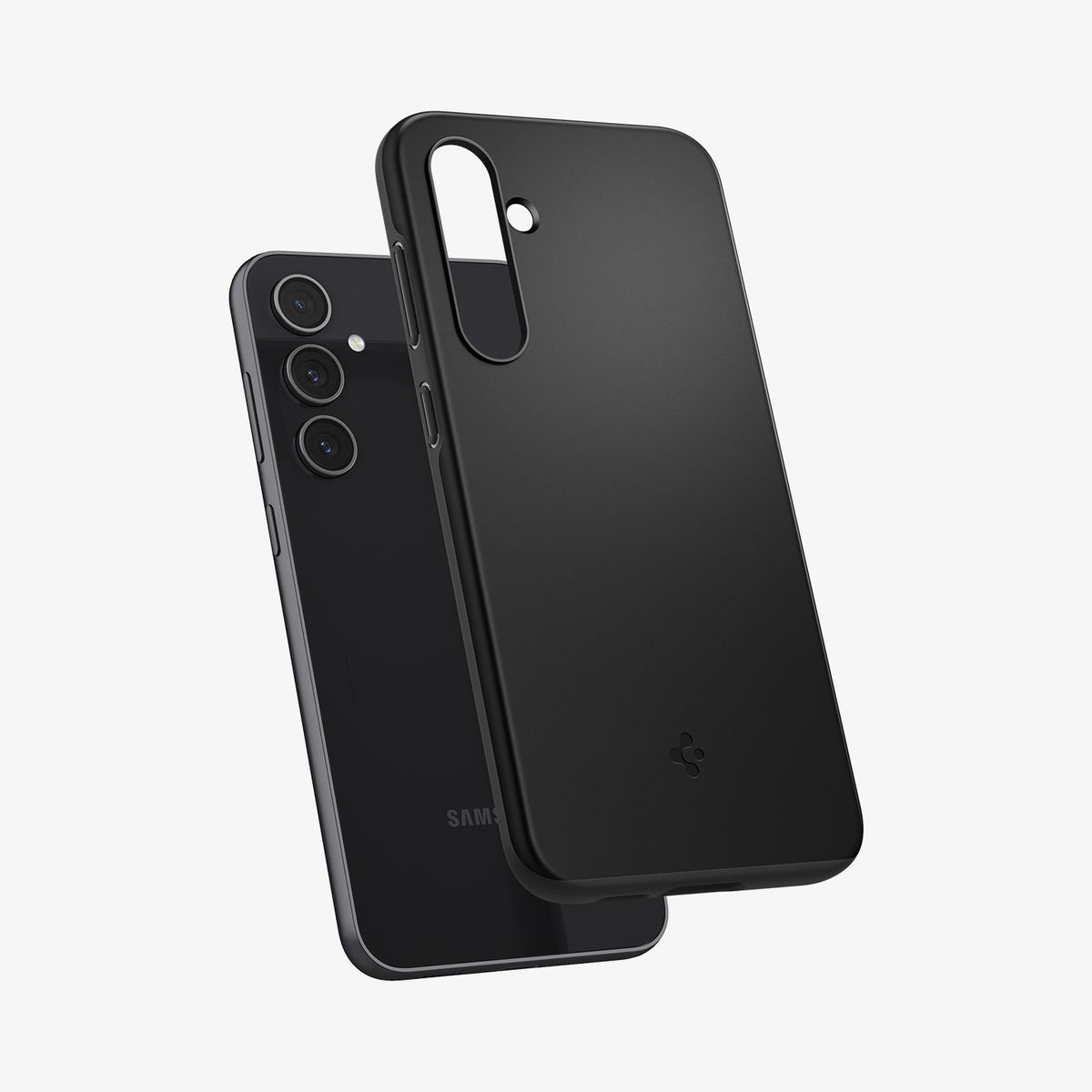 ACS06363 - Galaxy S23 FE Case Thin Fit in black showing the back with case hovering away from the device