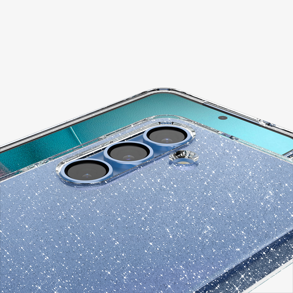 ACS08997 - Galaxy S25 Case in Crystal Quartz showing the partial back and partial front lens camera zoomed in