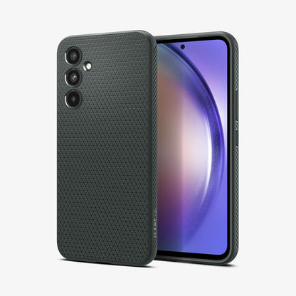 ACS06101 - Galaxy A54 5G Case Liquid Air in Abyss Green showing the back next to it is a device showing front