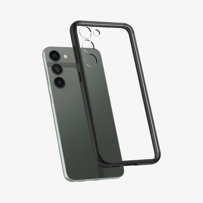 ACS05669 - Galaxy S23 Plus Case Ultra Hybrid in black showing the back with case hovering away from device