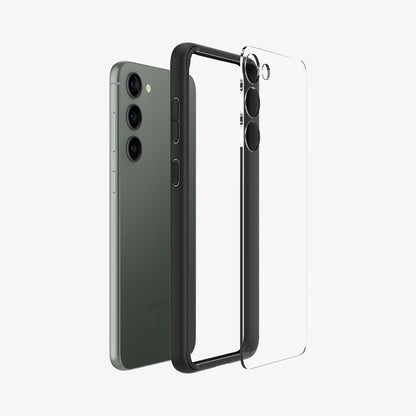ACS05669 - Galaxy S23 Plus Case Ultra Hybrid in black showing the multiple layers of case hovering away from device