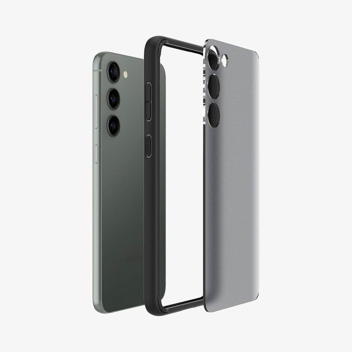 ACS05670 - Galaxy S23 Plus Case Ultra Hybrid in frost black showing the multiple layers of case hovering away from device
