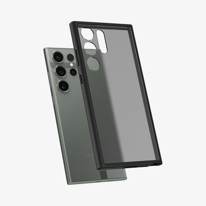 ACS05619 - Galaxy S23 Ultra Case Ultra Hybrid in frost black showing the back with case hovering away from device