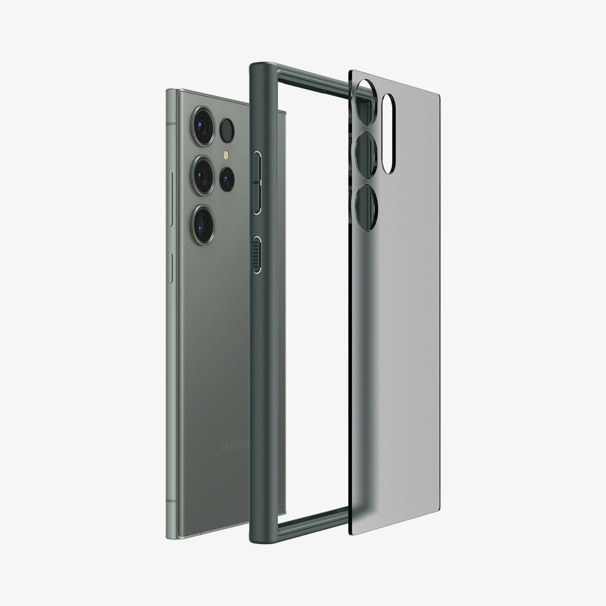 ACS06080 - Galaxy S23 Ultra Case Ultra Hybrid in frost green showing the multiple layers of case hovering away from device
