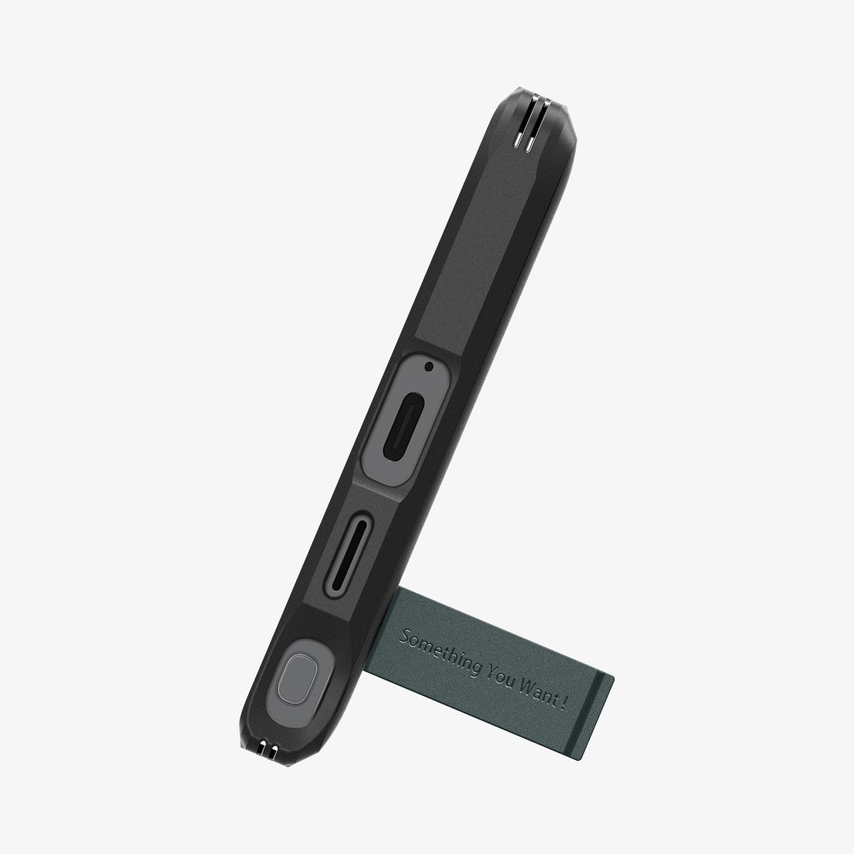 ACS07302 - Galaxy S24 Ultra Case Tough Armor in Abyss Green showing the bottom with a built-in kickstand propped up