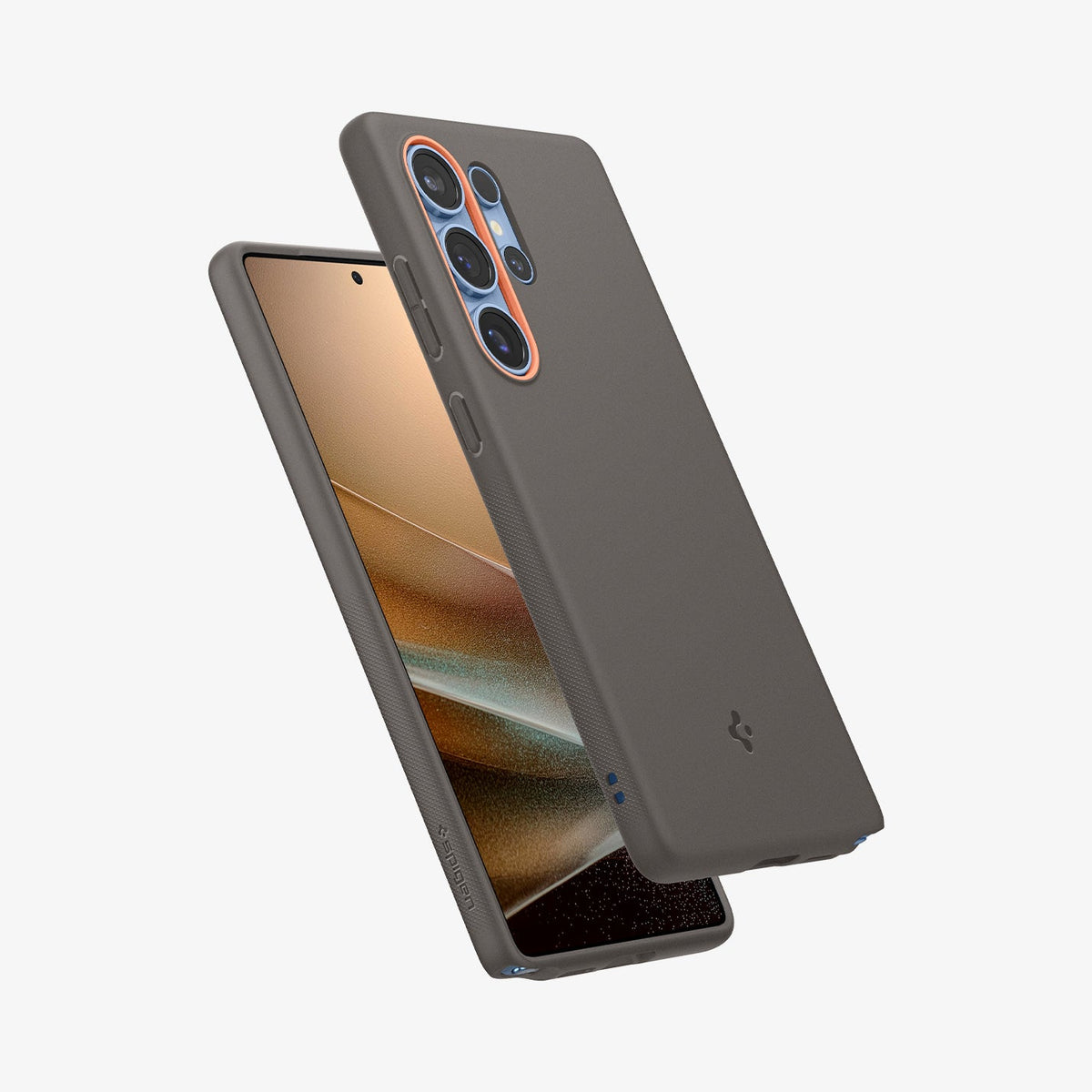ACS09058 - Galaxy S25 Ultra Case Nano Pop (MagFit) in Papaya Gray showing the back, partial side hovering in front of the device showing partial front and side