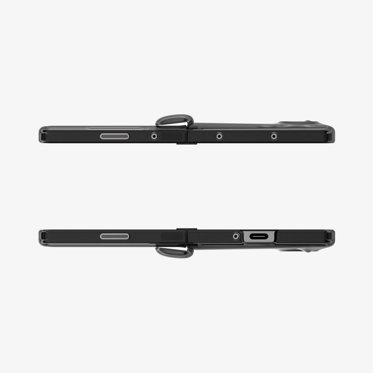 ACS07814 - Galaxy Z Fold 6 Case Ultra Hybrid Pro in Frost Gray showing the top and bottom of 2 devices fully open facing each other
