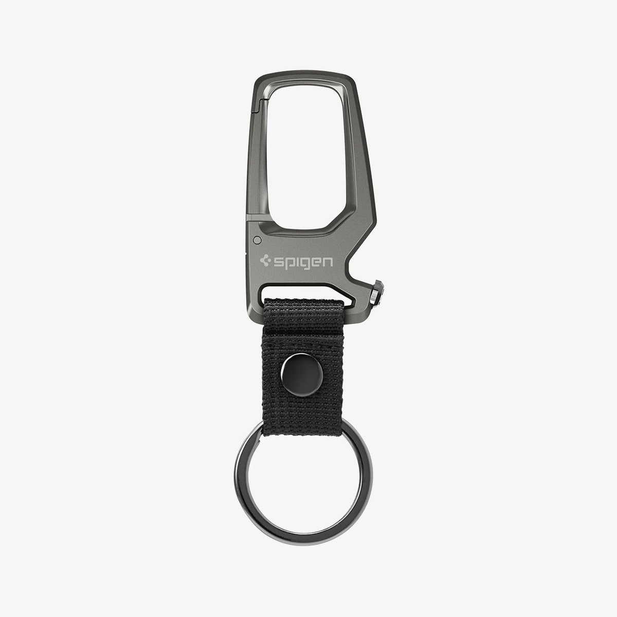 AHP01869 - Carabiner + Keyring in gunmetal showing the front