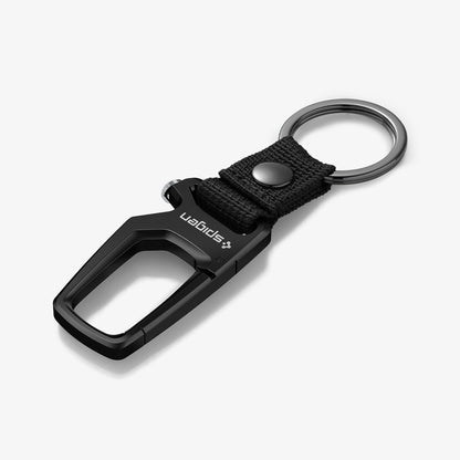 AHP08270 - Carabiner + Keyring in black showing the front and sides