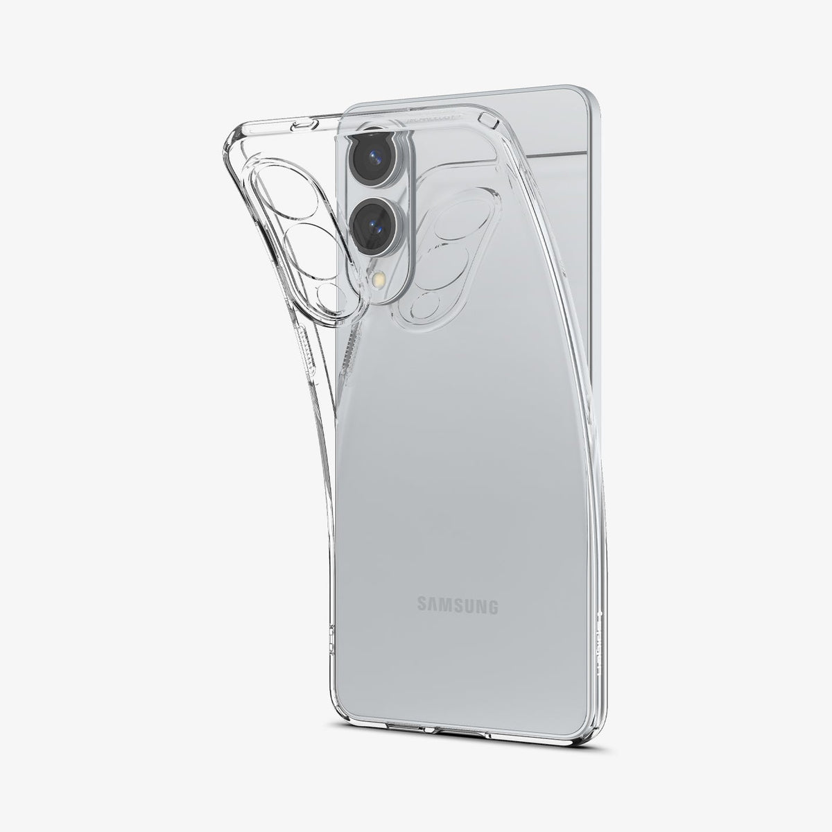 ACS09425 - Galaxy S25 Edge Case Liquid Crystal in Crystal Clear showing the back and partial side while top part partially lifted from the device