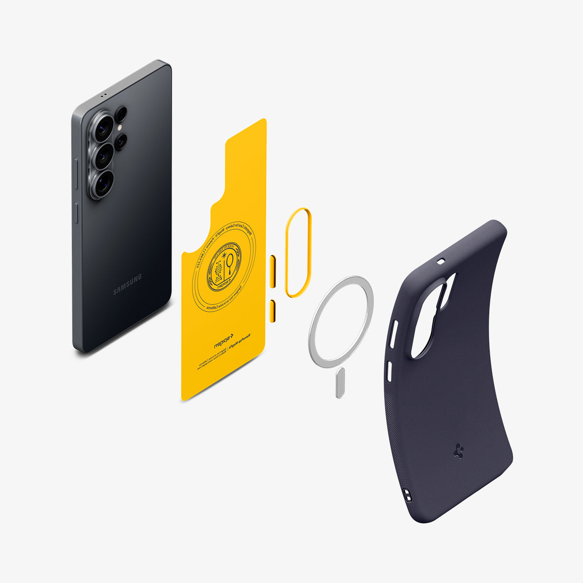ACS11037 - Galaxy S26 Ultra Nano Pop (Mag Fit) in Blueberry Navy showing 3D view of case and phone, showing the impact foam technology in the case and magfit