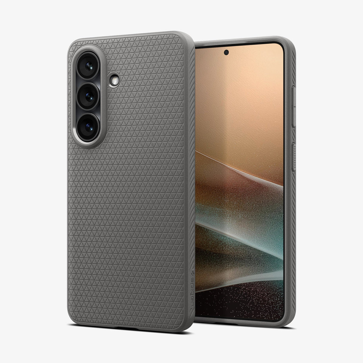 ACS11044 - Galaxy S26 Plus Liquid Air (Mag Fit) in Marble Gray showing the back with the device, partial back case only, partial front and sides