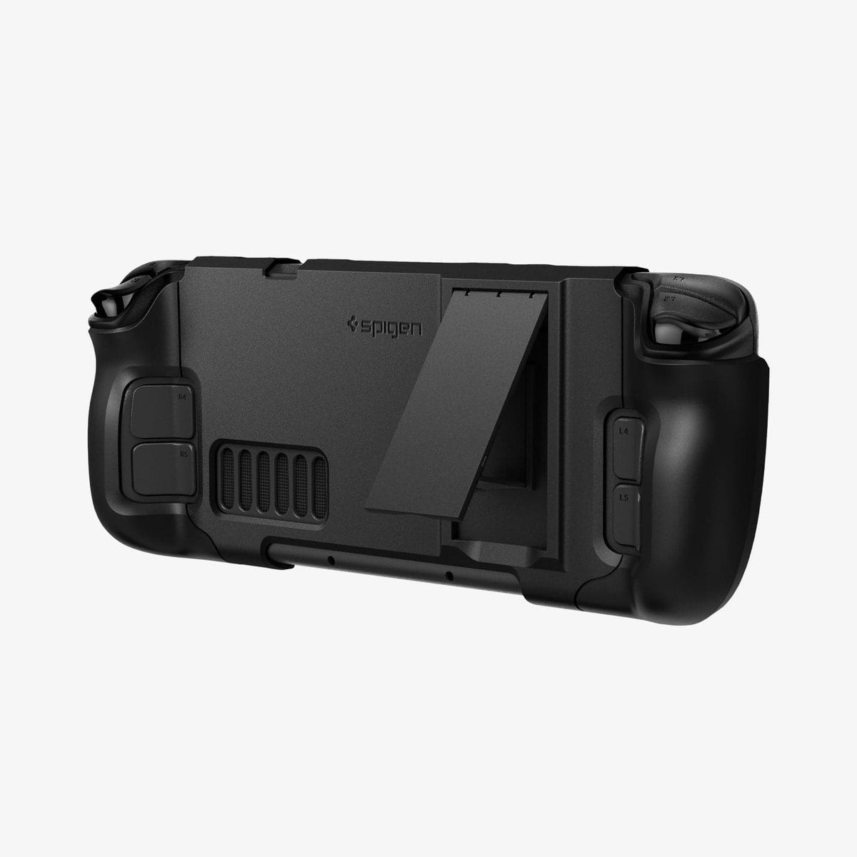 ACS06040 - Steam Deck Case Thin Fit Pro in black showing the back with kickstand extended out