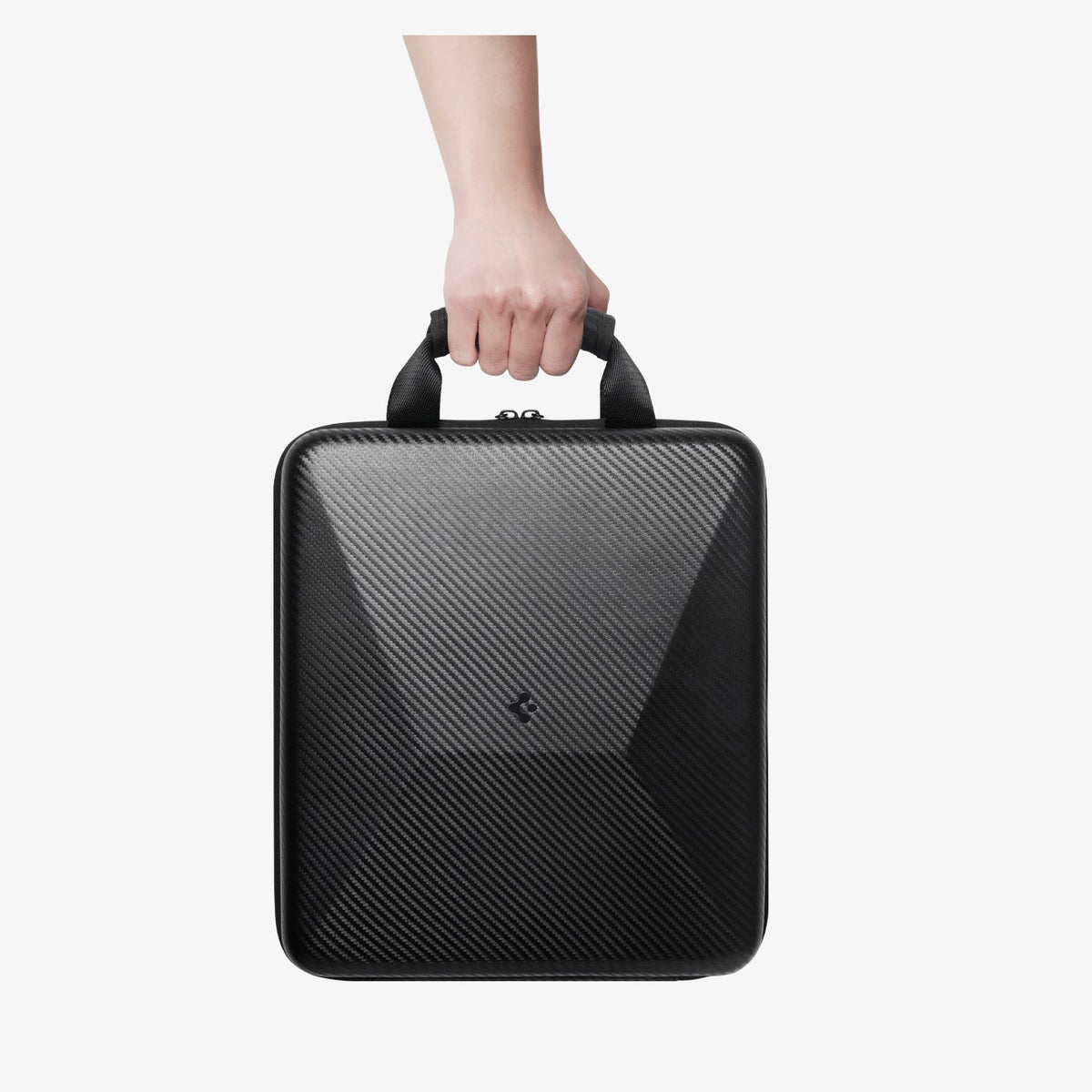AFA09372 - Starlink Mini Carrying Case in black showing someone holding the case by the strap