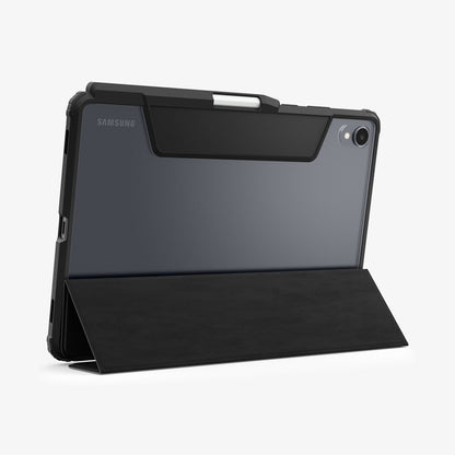 ACS10216 - Galaxy Tab S11 Case Air Skin Pro in Black showing the back, partial bottom with cover folded into a kickstand
