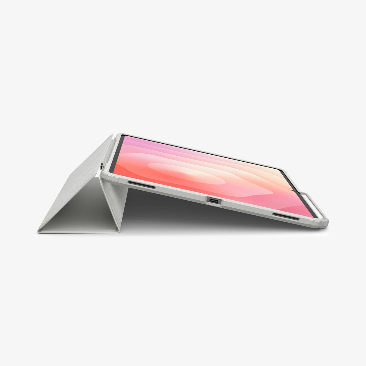 ACS10222 - Galaxy Tab S11 Ultra Case Air Skin Pro in Gray showing the partial front, bottom and front cover folded into a kickstand