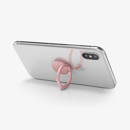 000SR24436 - Style Ring 360 in rose gold showing the phone propped up by ring attached to back of device