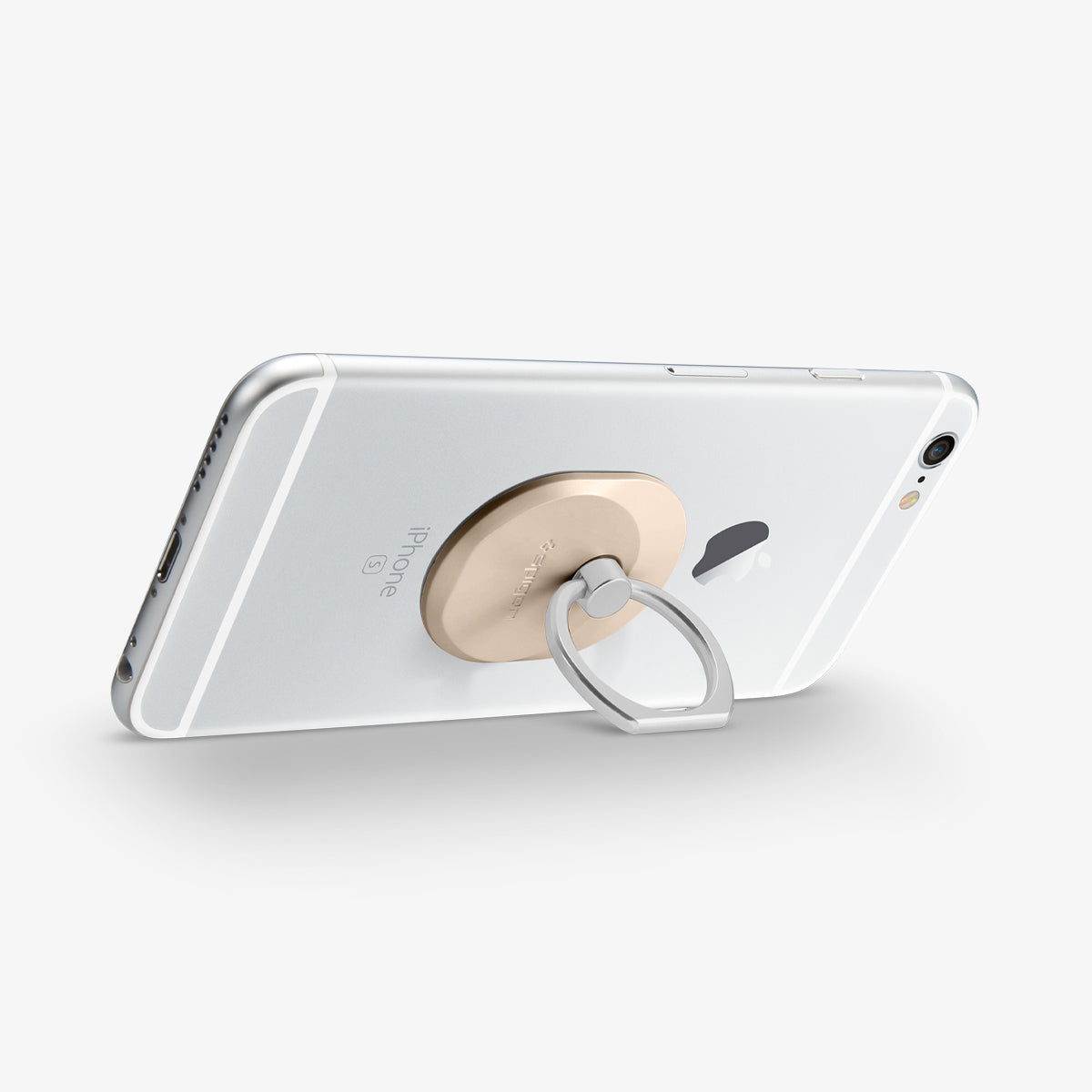 000EP20244 - Style Ring in champagne gold showing attached to back of device and propping phone up horizontally