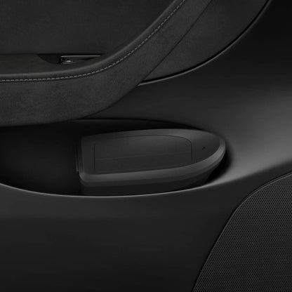 ACP09183 – Tesla Model Y Car Trash Bin in black showing installed inside of car