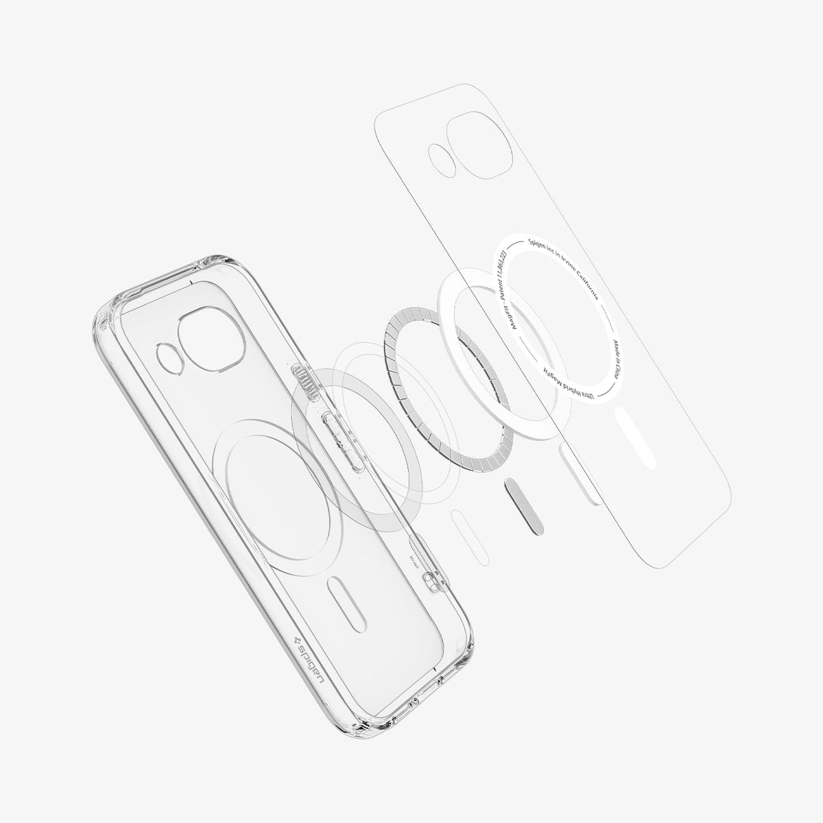 ACS11276 - Pixel 10a Ultra Hybrid Metal Ring (Mag Fit) in Clear White showing the multiple layers of case