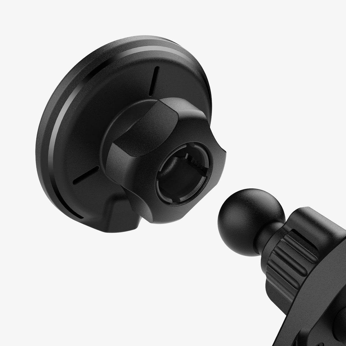 ACP10513 - Spigen Essential Qi2 Wireless Car Charger rear housing showing ball joint socket connection