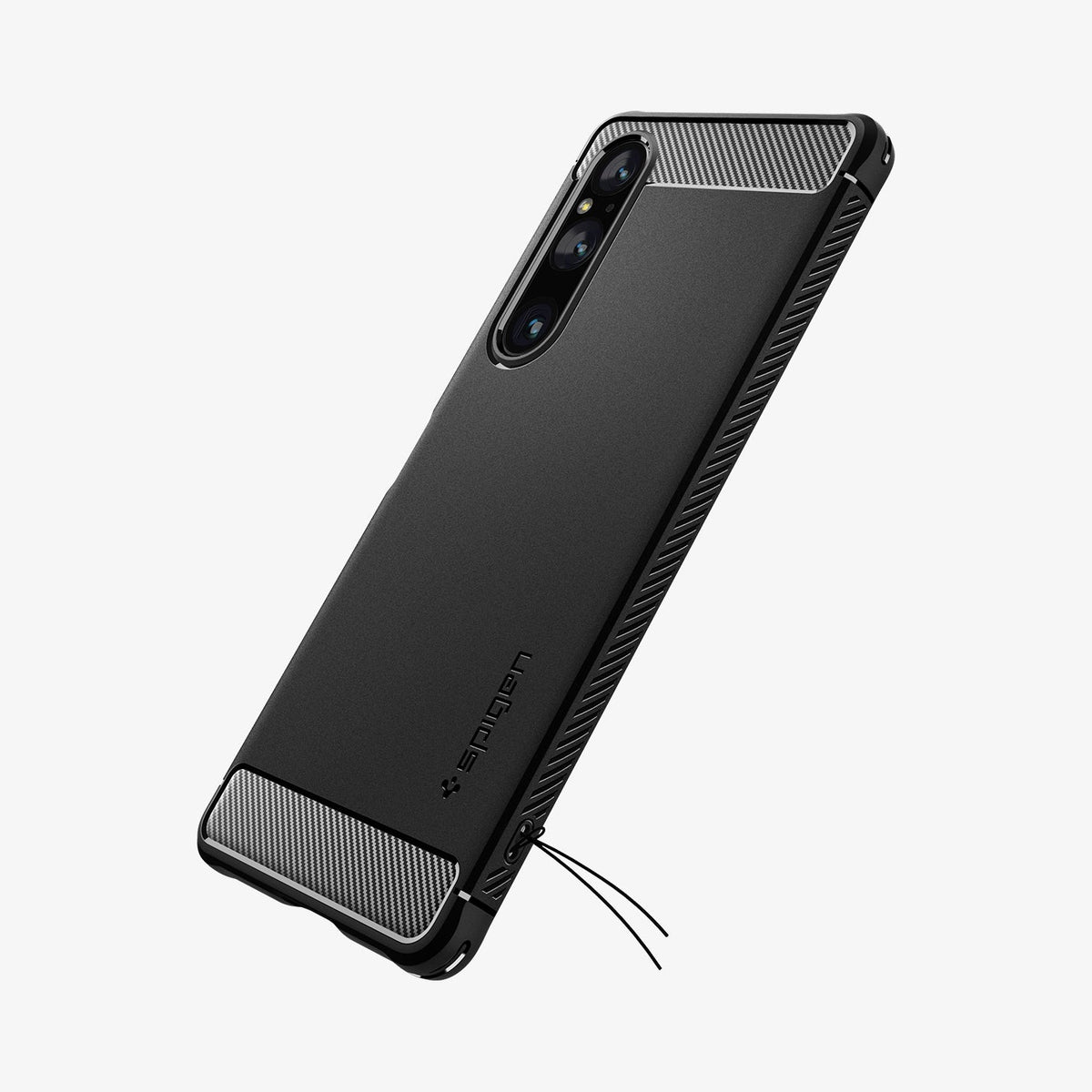 ACS06204 - Sony Xperia 1V Case Rugged Armor in matte black showing the back and side