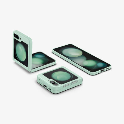 ACS06871 - Galaxy Z Flip 5 Case Air Skin in apple mint showing the back and front of multiple devices