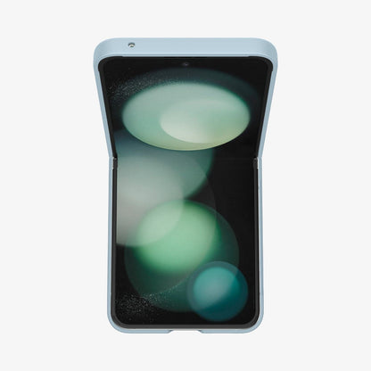 ACS06233 - Galaxy Z Flip 5 Case AirSkin in mute blue showing the top and front with device half open