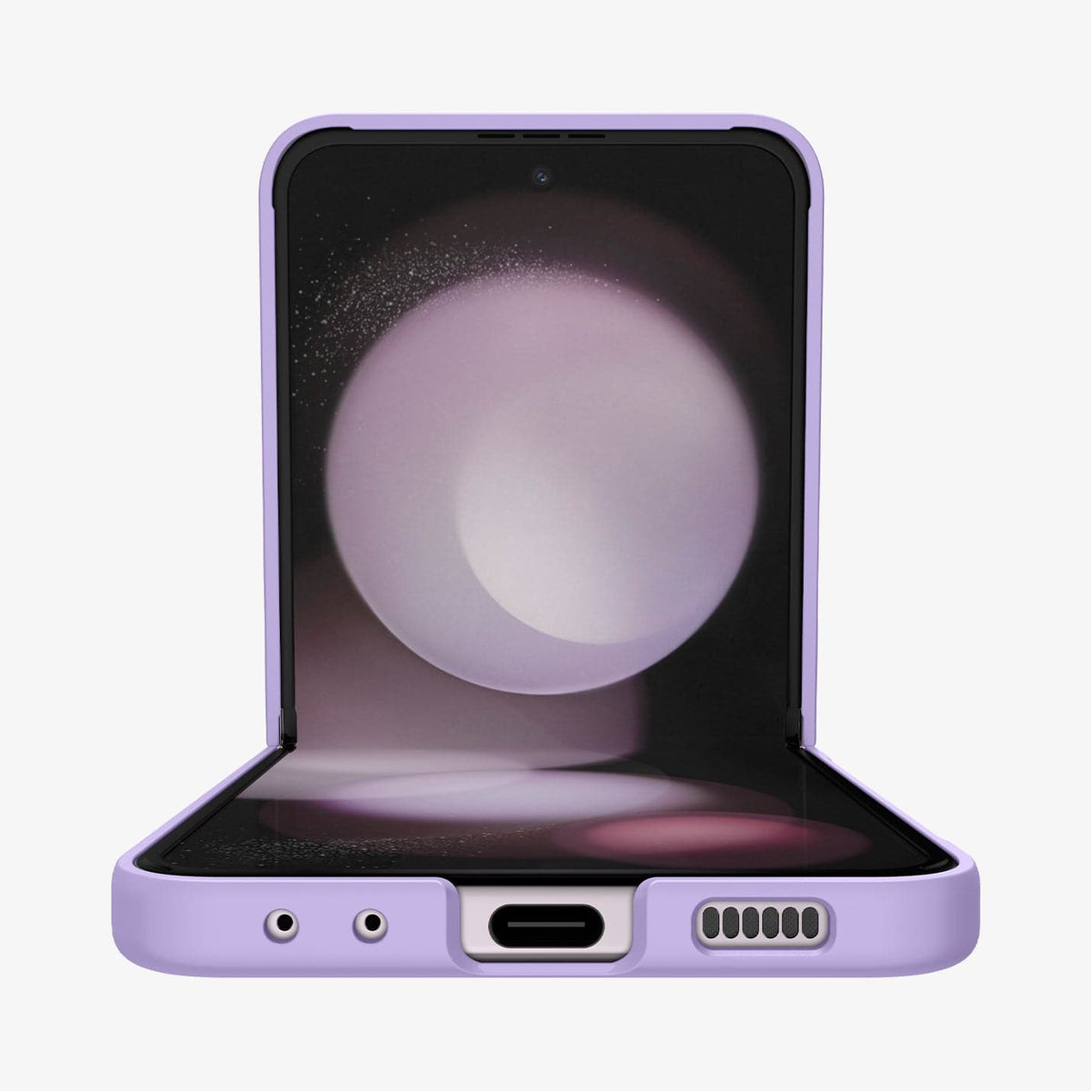 ACS06232 - Galaxy Z Flip 5 Case AirSkin in rose purple showing the front and bottom with device half open