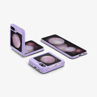ACS06232 - Galaxy Z Flip 5 Case AirSkin in rose purple showing the back and front of multiple devices