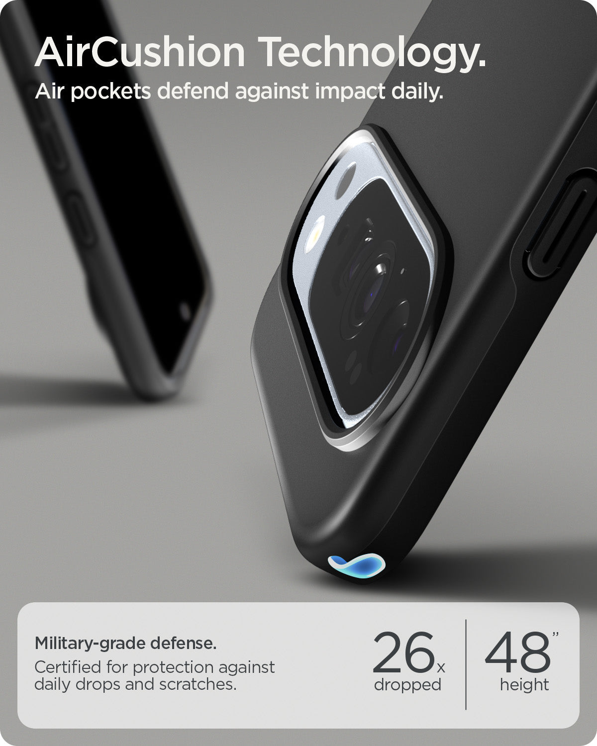 ACS09722 - Pixel 10 Pro XL Thin Fit (MagFit) in black showing aircushion technology. air pockets defend against impact daily.