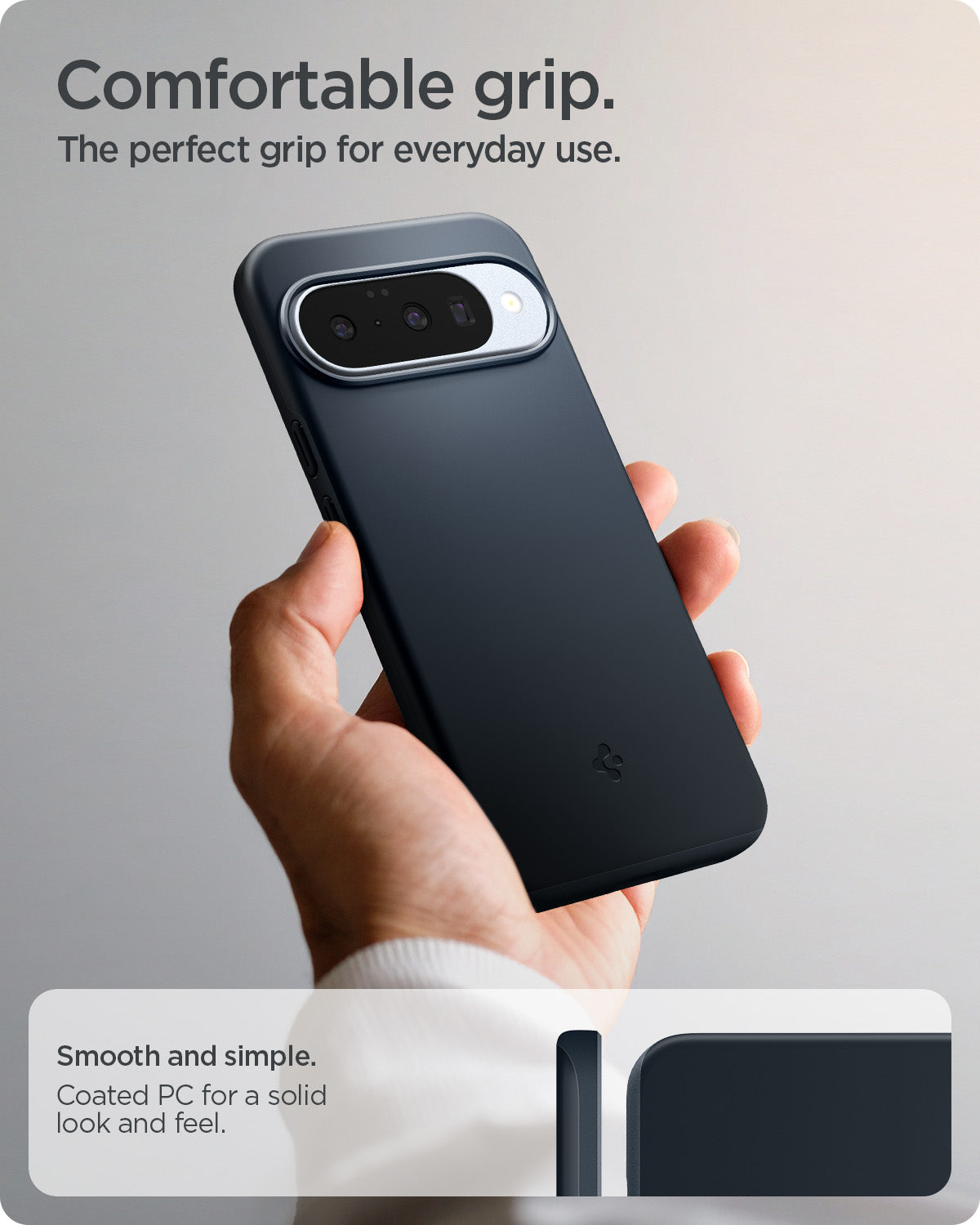 ACS09700 - Pixel 10, Pixel 10 Pro Thin Fit (MagFit) in Metal Slate showing comfortable grip. the perfect grip for everyday use.