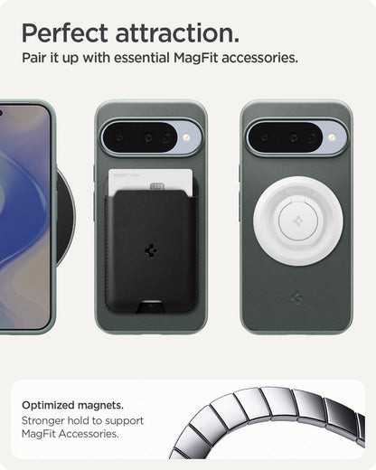 ACS09701 - Pixel 10, Pixel 10 Pro Thin Fit (MagFit) in Sage Green showing perfect attaction. pair it up with essential magfit accessories.