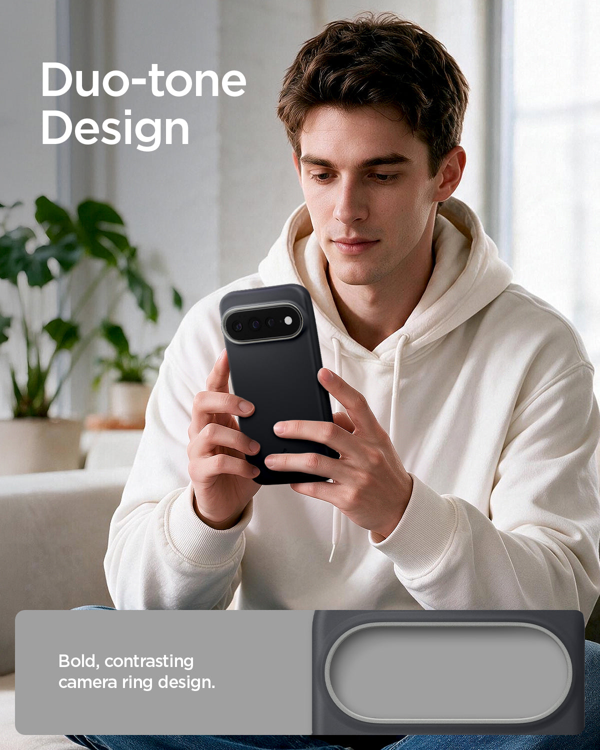 ACS11455 - Pixel 11 Pro XL Nano Pop (Mag Fit) Black Sesame person holding the Nano Pop MagFit case featuring a contrasting camera surround and smooth exterior finish.