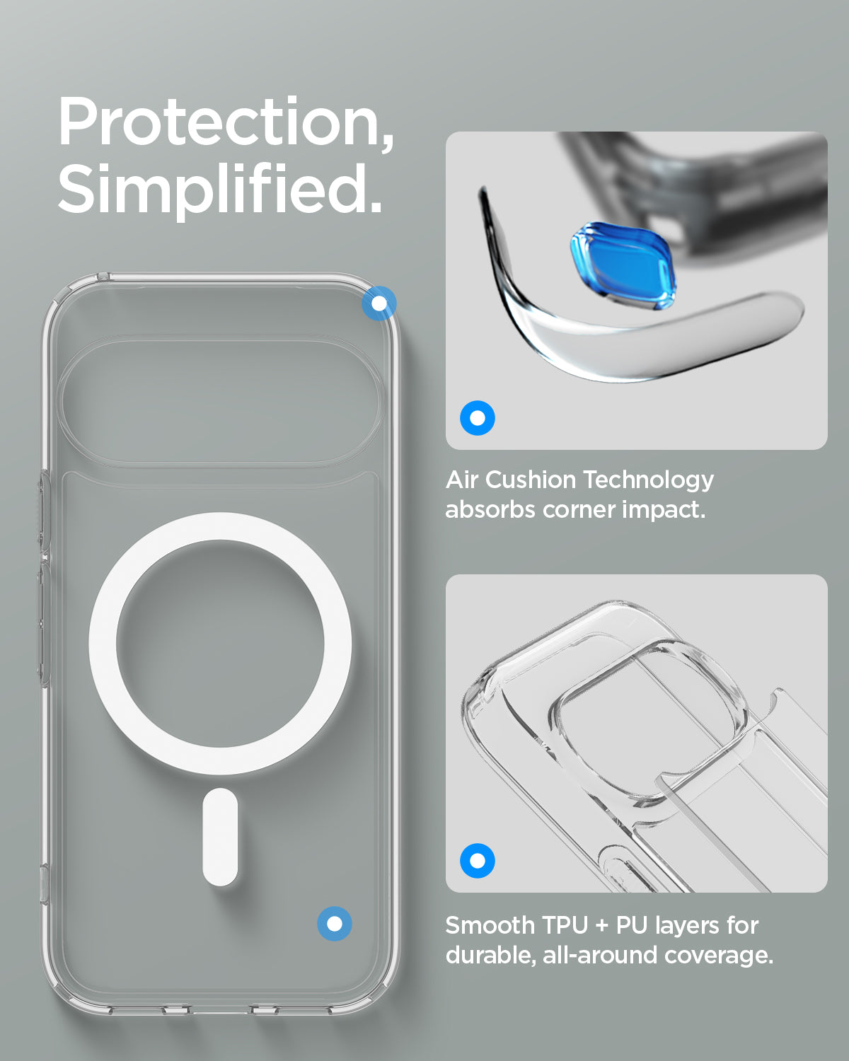 ACS11451 - Pixel 11 Pro XL Ultra Hybrid (Mag Fit) Clear White case featuring Air Cushion Technology, reinforced corners, and durable hybrid TPU and PC construction.