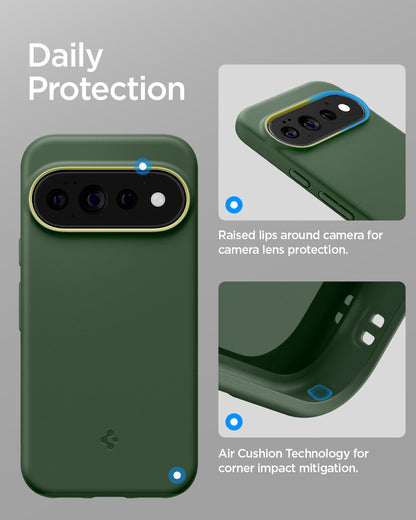 ACS11436 - Pixel 11 Pro Nano Pop (Mag Fit) Avo Green close up highlighting the raised camera surround and Air Cushion Technology around the corners.