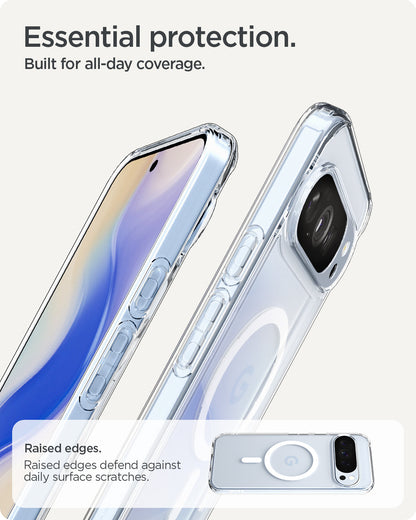 ACS09725 - Pixel 10 Pro XL Case Ultra Hybrid Metal Ring (MagFit) in crystal clear showing the essential protection. Built for all day coverage. Raised edges to defend against daily surface scratches.