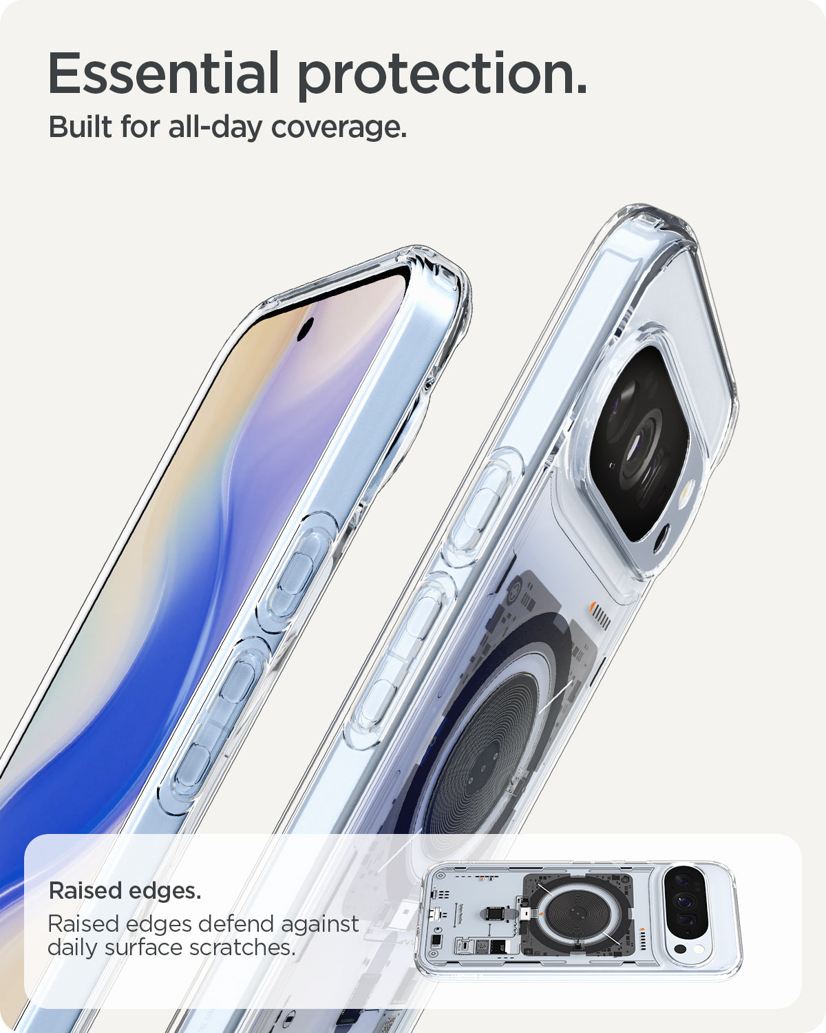 ACS09727 - Pixel 10 Pro XL Case Ultra Hybrid Neo One (MagFit) showing the raised edges that defend against daily surface scratches. Essential protection. Built for all day coverage.