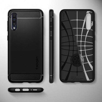611CS26199 - Galaxy A50 Case Rugged Armor in Matte Black showing the back, inner, side and bottom