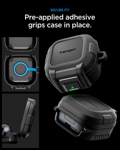 ACS11202 - Galaxy Buds 4 Series - Lock Fit in Matte Black showing secure fit. pre applied adhesive grips case in place