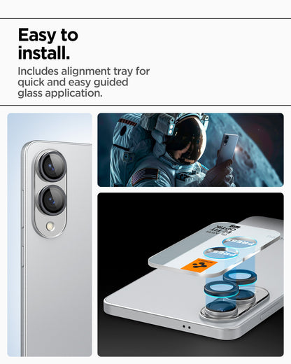 AGL09412 - Galaxy S25 Edge Optik EZ Fit Lens Pro Protector in Black showing the easy to install. Includes alignment tray for quick and easy guided glass application