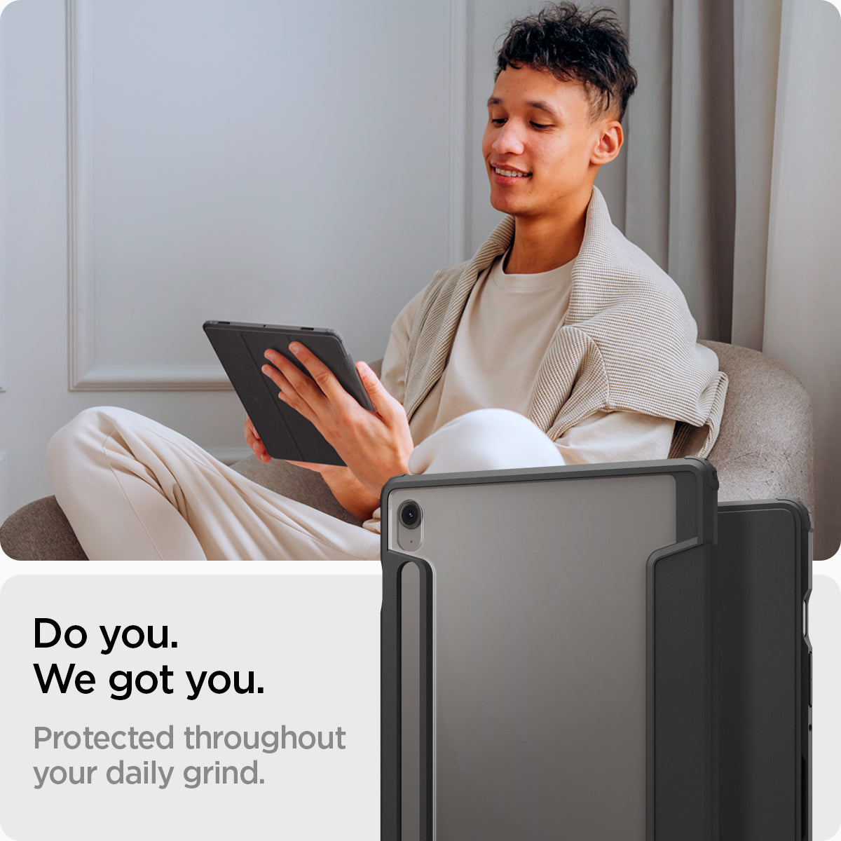 ACS09498 - Galaxy Tab S10 FE Case Ultra Hybrid Pro in Black showing the protection throughout your daily grind