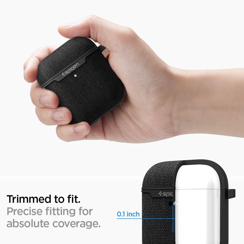 074CS27030 - Apple AirPods 1 / 2 Case Urban Fit in black showing the trimmed to fit. Precise fitting for absolute coverage with 0.1 inch thickness