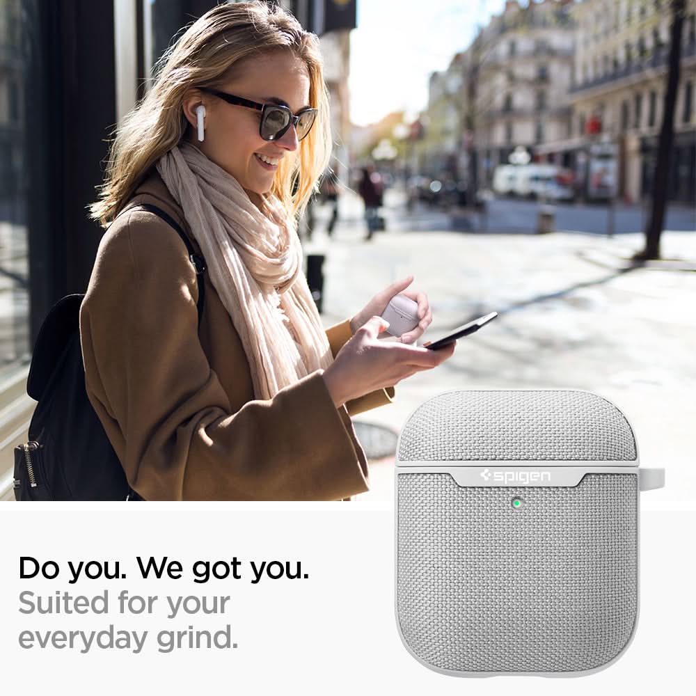 074CS27031 - Apple AirPods 1 / 2 Case Urban Fit in gray showing how it is suited for your everyday grind