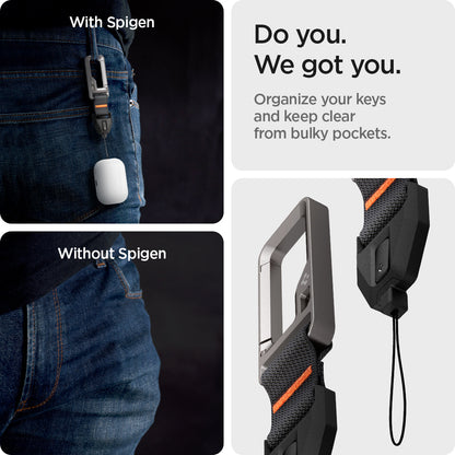 ASD05861 - AirPods Pro 2 Lanyard Carabiner in black showing the organize keys and keep clear from bulky pockets